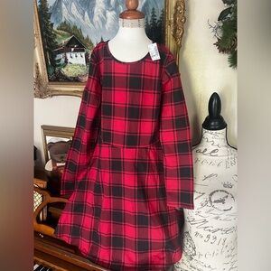 ❤️ Girls Christmas Red Plaid Long Sleeve Dress Size XXL NWT